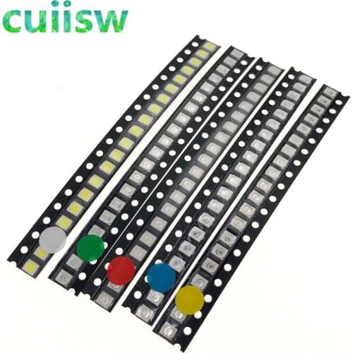 5 Values* 20pcs=100PCS Bright 3528 1210 SMD LED Kit Red/Green/Blue/Yellow/White 20pcs Each LED Diode 3.5*2.8*1.9mm