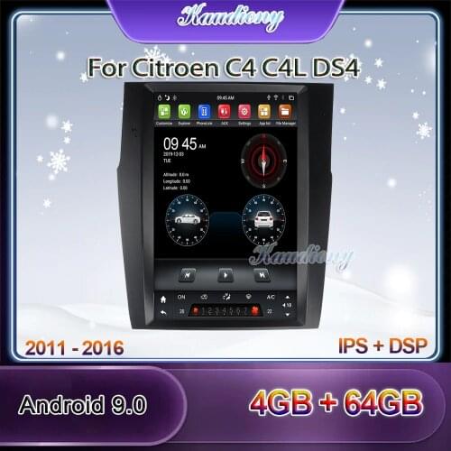 Kaudiony 12.1" Tesla Style Android 9.0 Car Radio For Citroen C4 C4L DS4 Car Dvd Player Auto GPS Navigation 4G Stereo 2011-2016