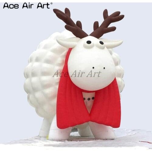 White good advertising promotional inflatable Big British sheep with red scarf replica animal model for event decoration
