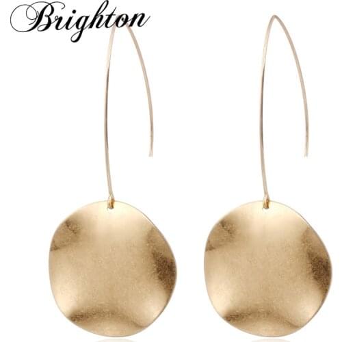 Brighton Sliver New Big Round Dangle Earrings For Women Statement Long Drop Earring Fashion Jewelry Boucle D'oreille Femme 2021