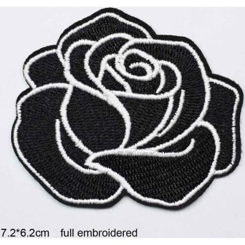 Black Flower Red Rose Embroidered Patch Iron On Patch Clothes Patch For Dress Hat Purse Clothing Woman