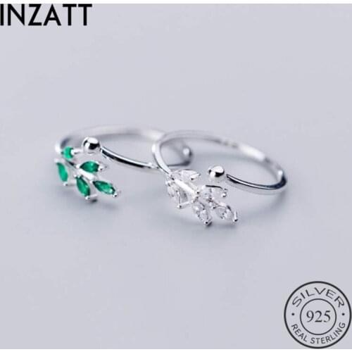 INZATT Real 925% Sterling Silver Minimalist Zircon Leaves Ring For Women Party Classic Fine Jewelry Geometric Accessories