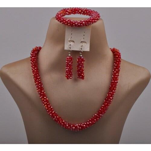 Red African Jewelry Set European and American Jewelry Crystal Beaded Costume Jewelry Sets