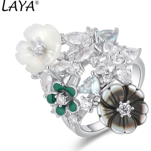 Laya 925 Sterling Silver Summer Hot Style Luxury Jewelry High Quality Zircon Natural Shell Flower Ring For Women 2021 Trend