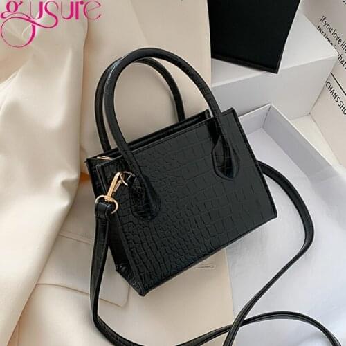Gusure Small Crocodile Pattern Solid Color PU Leather Crossbody Bags For Women 2021 Summer Lady Shoulder Handbags Simple Totes