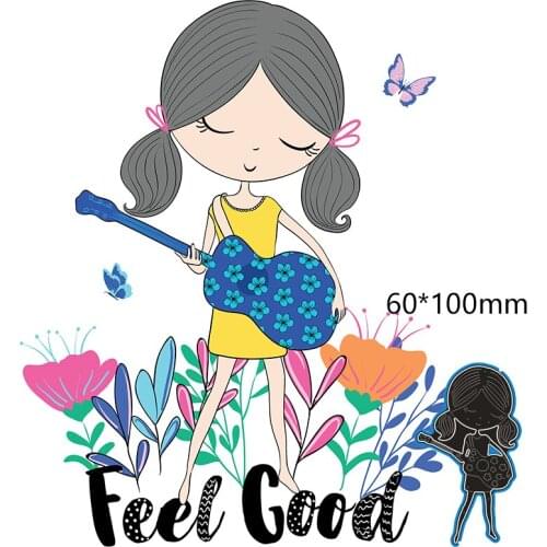60*100mm Little girl playing the guitar new Metal Cutting Dies for card DIY Scrapbooking stencil Paper Craft Album template Dies