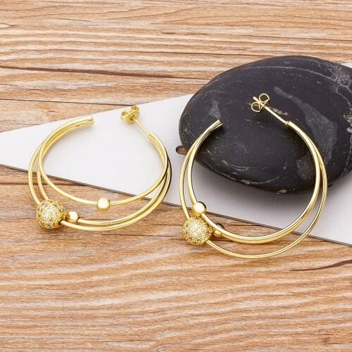 New Design Top Quality Copper Zircon Big Circle Earrings Charm Multi-layered Bead Jewelry Fashion Party Wedding New Year Gift