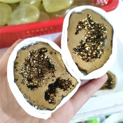 Wholesale price electroplating golden natural crystal Agate Geode Slice Drusy Druse Quartz Electroplated Cluster Crystal Points