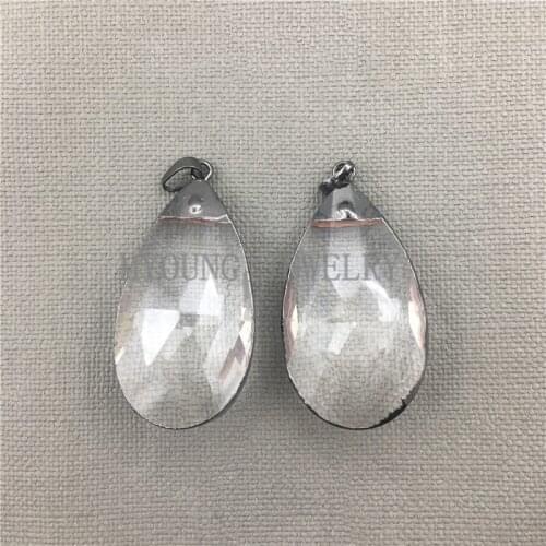 MY0498 Faceted Teardrop Shape Clear Crystal Quartz Pendant Gun Black Water Drop Pendant