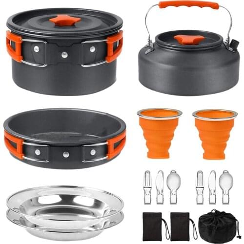 Camping Cookware Mess Kit with Kettle Outdoor Ultralight Lightweight Camping Cooking Set for Hiking Picnic Fishing