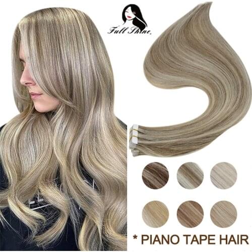 Full Shine Tape In Hair Human Extensions Highlight Piano Color 40pcs 100g 100% Machine Remy Invisible Glue In Skin Weft Straight