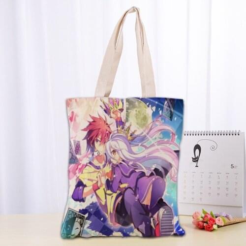 Custom NO GAME NO LIFE Tote Bag Reusable Women Canvas Shoulder Bag Handbag Shoulder Pouch Foldable Canvas Shopping Bags