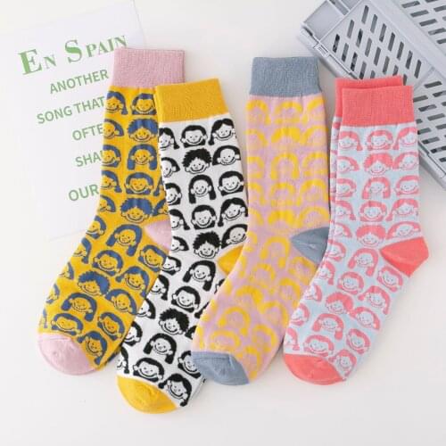 Pop Style Face Cute Creative Womens Cotton Socks Breathable Cozy Japanese Korean Colorful Cartoon Personality Tide Socks Sokken