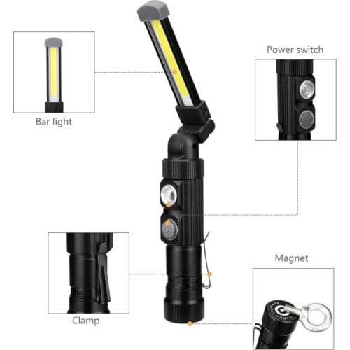 5 Modes COB Work Light Portable Torch USB Rechargeable LED Magnetic Flashlight Camping Lantern Folding Lamp Built-in Battery