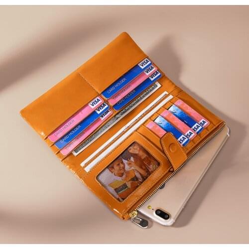 RFID Wallet Women Leather Female Purse Zipper High Designer Wallet Fashion Long Purse Card Holder Black Wallet Red