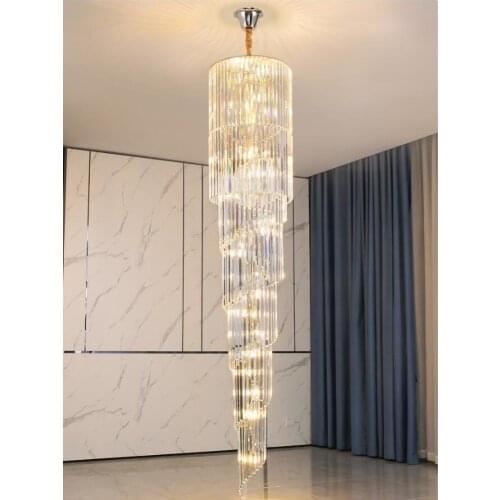 Deluxe villa stair light long chandelier home duplex building in building chandelier living room loft crystal light