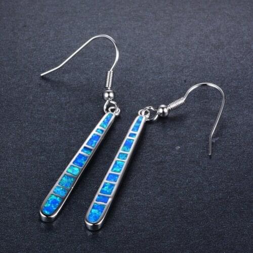 UFOORO earrings Strip shape White Blue Fire Opal Earrings for Women Jewelry drop Earrings Gift girlfriends