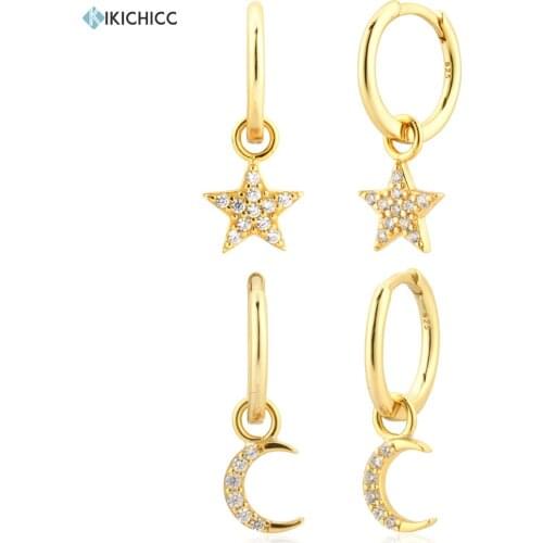 KIKICHICC 925 Sterling Silver Gold Star Moon Zircon CZ Charm Drop Earring Dangle Fashion Fine Jewelry Gift 2021 Wedding Clips