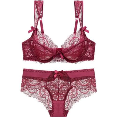 Thin plus size transparent lace Womens bra set breast cover B C D cup Large size Lace Bras women lingerie set