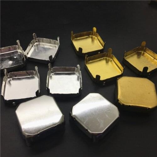 TopStone 18mm 23mm square octagon Empty Metal Cup Claw Setting Silver Golden White K Color fitting rhinestone for sewing