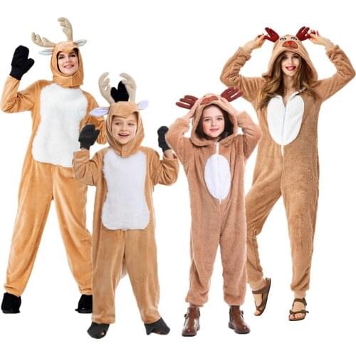 Umorden Unisex Adult Child Christmas Reindeer Costume Girl Women Hooded Cozy Fawn Deer Costume Cosplay Onesie Cartoon Pajamas