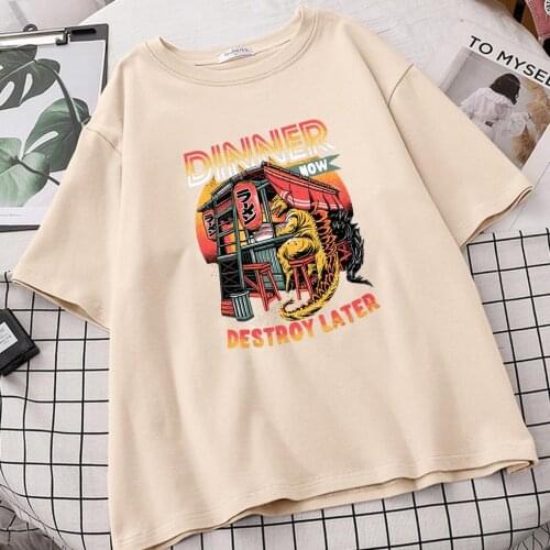 Dinner Now Destroy Later Women Tumblr Ulzzang T Shirts Camisetas De Mujer Tops Sleeve Tee Shirt Femme Roupas Femininas Vetement