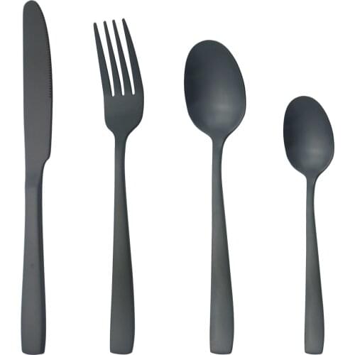 Western Black Dinnerware Cutlery Set Matte Stainless Steel Flatware Knife Fork Tea Spoon Silverware Party Kitchen Tableware Set