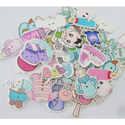WBNWKE cutely kids clothes buttons wood printed mix 120pcs randomly 2-holes home sewing accessory