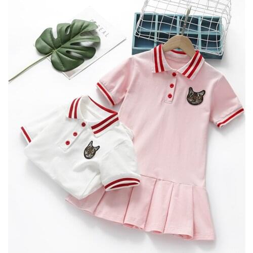 Girls Polo Skirt Small and Medium-sized Children Cotton Short-sleeved Princess Skirt Korean Baby Clothes Kids Dresses for Girls