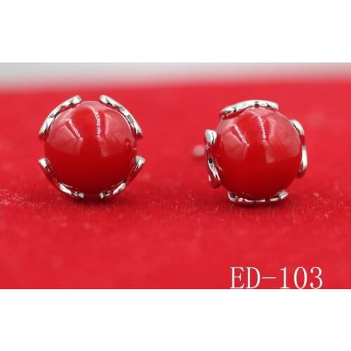 Jewelry earring artificial red coral earrings woman Ball coral women earrings Fashion jewelry earring