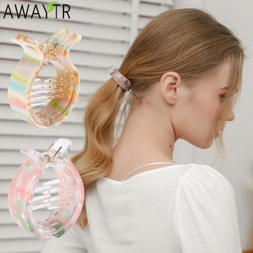 AWAYTR Marble Hair Claws Acrylic Hair Clip Women Hairbands Hairpins Bird Nest Floral Twist Ponytail Clips Girls Hair Accessories