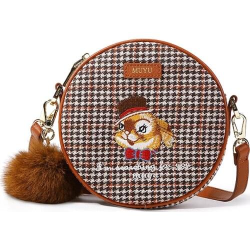 WOMENS Bag New Versatile Fashion Shoulder Womens Bag Cartoon Embroidered Cute Small round Bag messenger bag purses clutch