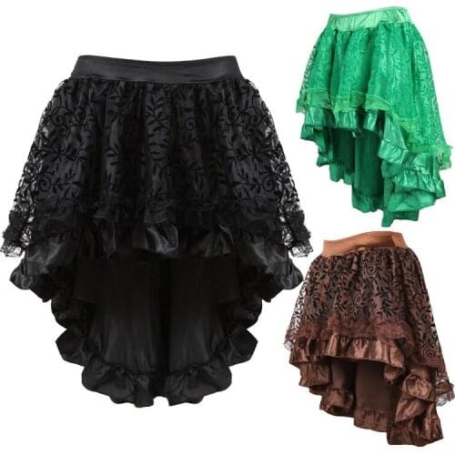 S-6XL Women Sexy Asymmetrical Ruffled Satin & Lace Trim Gothic Corset Matching Skirt