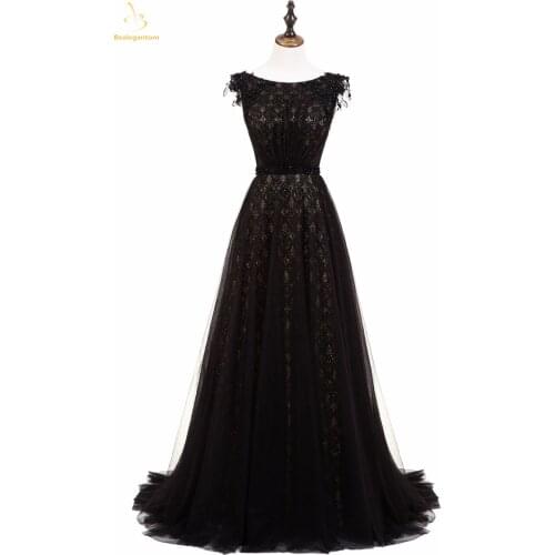 Bealegantom 2019 Long 100% Real Photo Black Scoop Long Prom Dresses Beaded Plus Size Formal Evening Party Gown QA1583