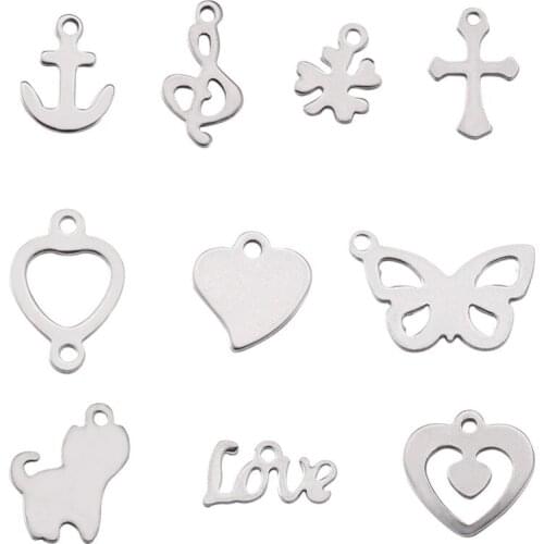 200pc 304 Stainless Steel Charms Pendant Animal Cross Butterfly Shape DIY Metal Pendants Mixed Shapes for Bijoux 10~18x7~17x1mm