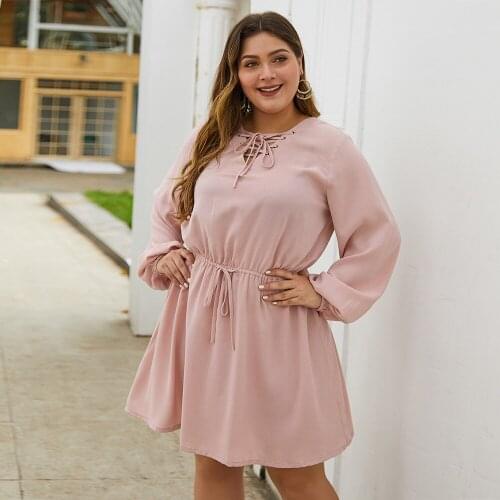 2021 spring autumn plus size dress for women large casual loose long sleeve V neck dresses belt pink 4XL 5XL 6XL 7XL HB190