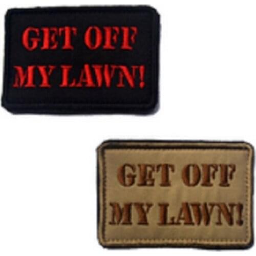 3D High Quality 100% Embroidery Patches Loops And Hook GET OFF MYLAWN Patch Armband GET OFF MYLAWN Patches
