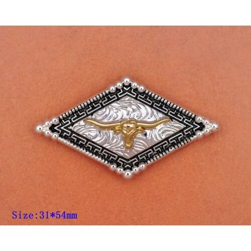 5PCS 54*31mm Western Gold Silver Longhorn Bull Saddles Rhombus Decor BELT LEATHERCRAFT CONCHOS LOT FREESHIPPING