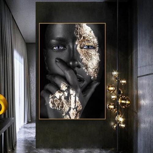 African Art Black and Gold Woman Scandinavian Decorative Painting Living Room Bedroom Home Decor Canvas Painting Poster Prints