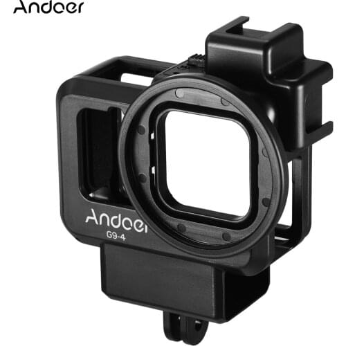 Andoer G9-4 Action Camera Video Cage Vlog Case Protective Housing with Dual Cold Shoe Mount Filter Adapter for GoPro Hero 9