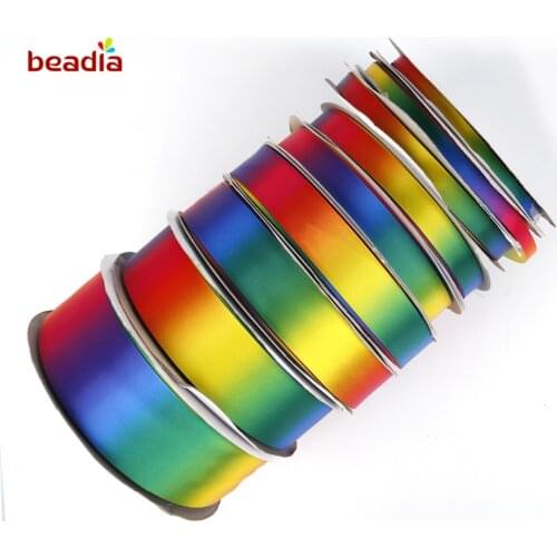 6/10/12/15/20/25/30/40/50mm Width 5 yards Single Face Satin Ribbon Polyester Rainbow ribbons Gift Wrapping Christmas Party Decor