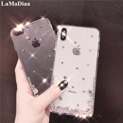 For iPhone X XR XS Max 8 7 6 Plus 11 12 Pro max Case Luxury Bling Rhinestone Diamond Crystal Soft Transparent TPU Cover Case
