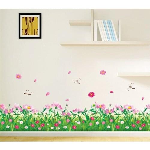 Colorful flowers butterflies fences baseboard wall decals home decorative stickers living bedroom mural art diy 3d posters