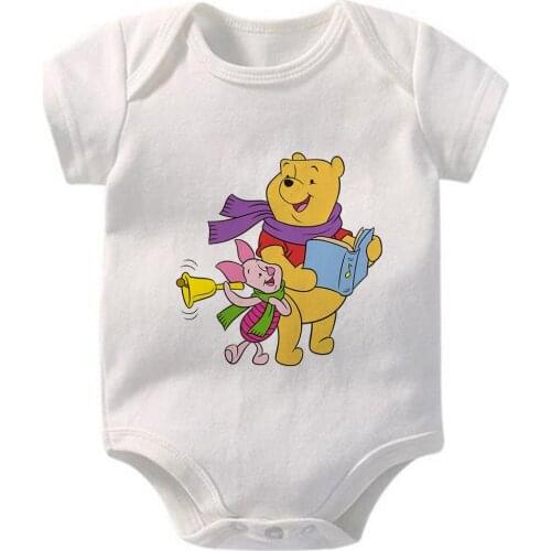 Disney Tees For Baby Summer Short Sleeve Winnie Print Kawaii Baby Girl Clothes Newborn Pregnancy Announcement Bodysuit Onesie