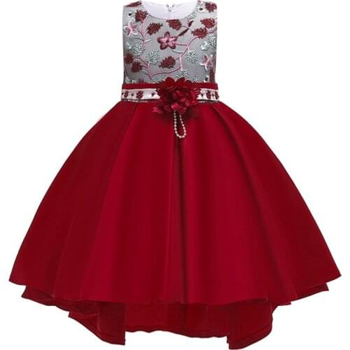 Flower Girl Wedding Bridesmaid Party Tail Embroidery Dress Girl Babys First Eucharist Party Tail Party Dress Banquet