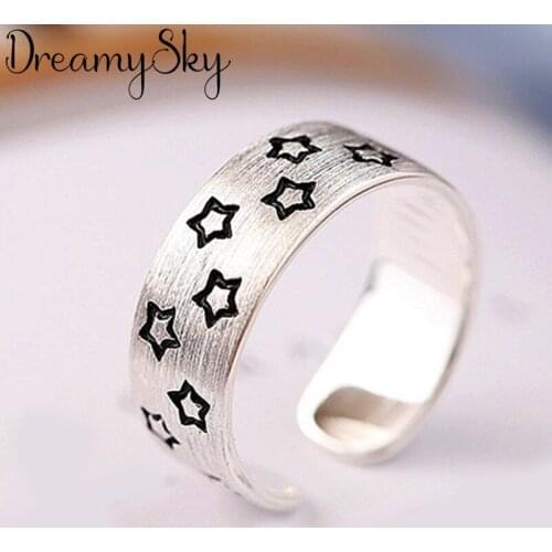 DreamySky New Trendy Silver Color Star Rings For Women Men Boho Vintage Jewelry Adjustable Size Finger Rings