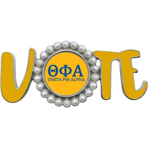 Hot Fashion enamel fraternity sorority society THETA PHI ALPHA pattern label metal VOTE letter brooch