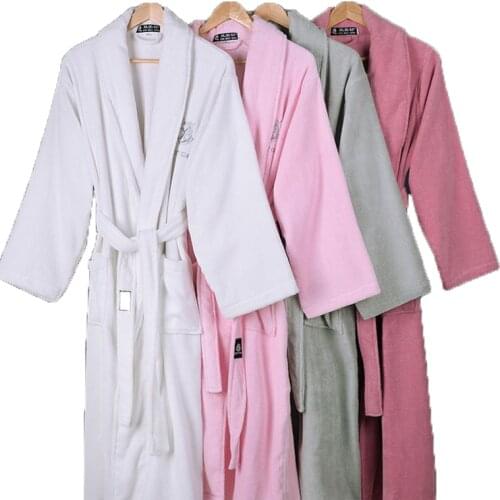 Mens Robe Cotton Bathrobe Adult Winter Towel Fleece Homewear Male Long Sleeved Gray Pajamas Mens Warm Homewear Autumn