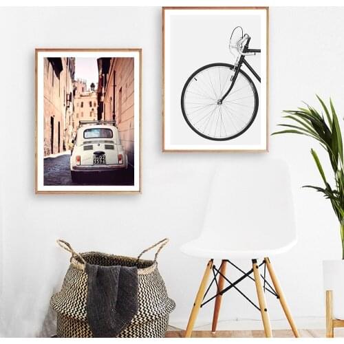 Nordic Roma Modern Retro Car Bicycle Canvas Painting Wall Art Prints Amsterdam Living Room Decor Posters Pictures for Home Decor
