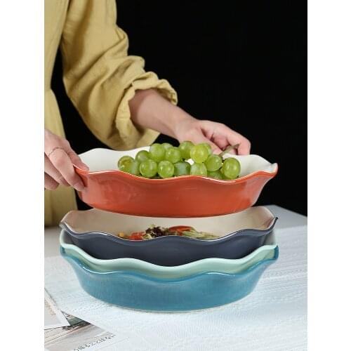 EECAMAIL Four Seasons Creative Hand-painted Ceramic Home Baking Large Dinner Plate Fruit Salad Plate Western Food Pizza Plate